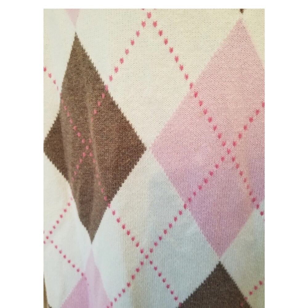 Vintage Y2K Izod Argyle Golf Sweater Women's S V Neck Pink Brown Prep Summer